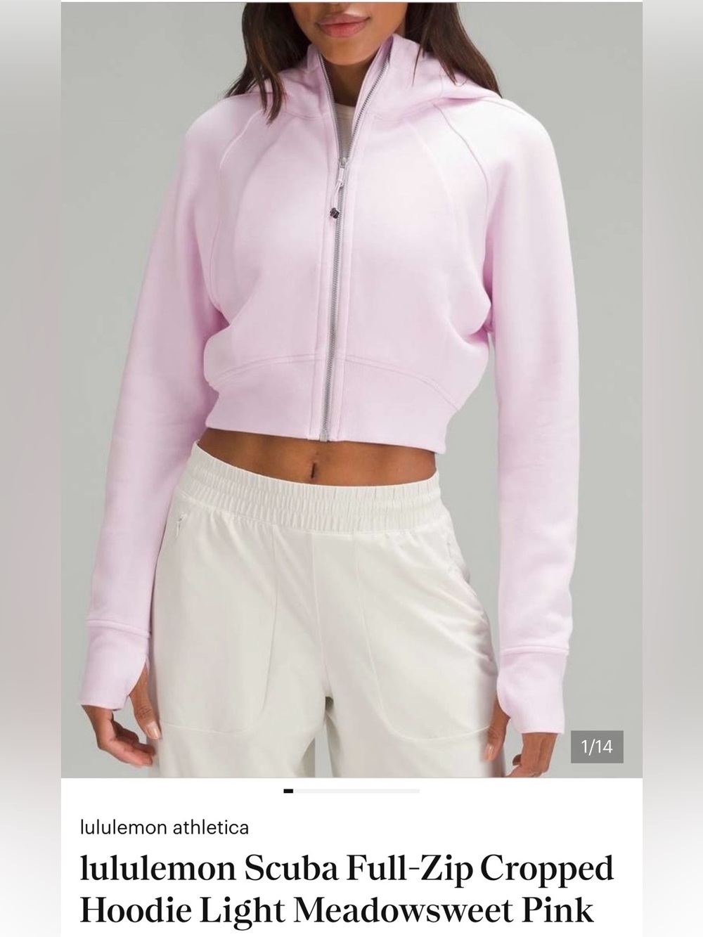 lululemon athletica Women's Cropped Full Zip Hoodie - Meadowsweet Pink